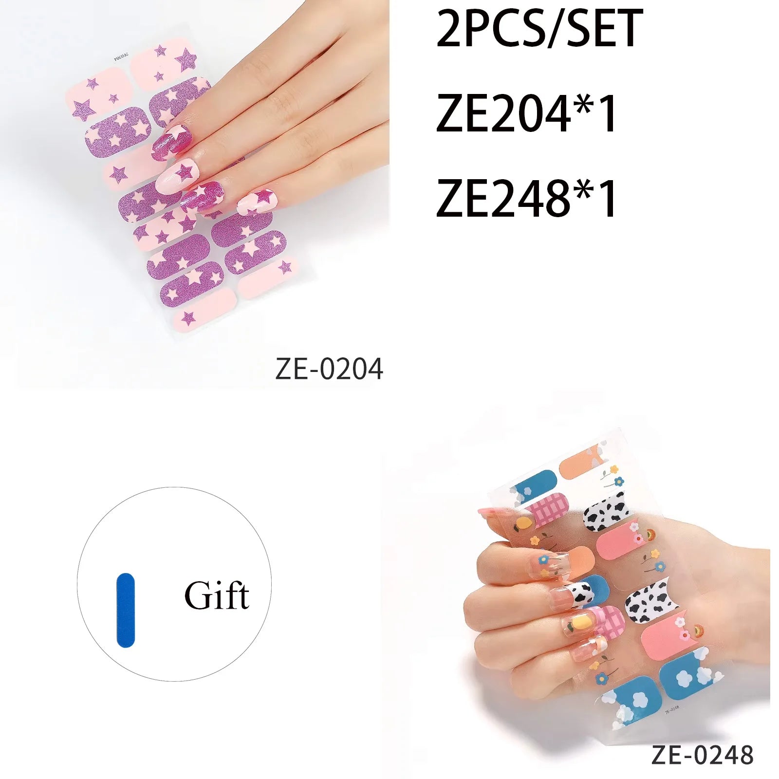 14Tips DIY Glitter Bake Free Gel Nail Stickers Stripe