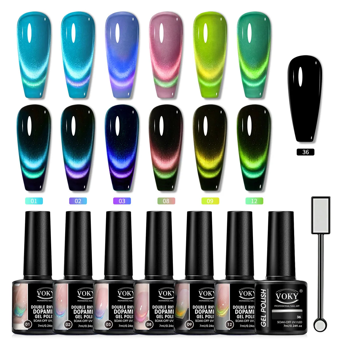7PCS Double Color Cat Eye Gel Nails Polish Set