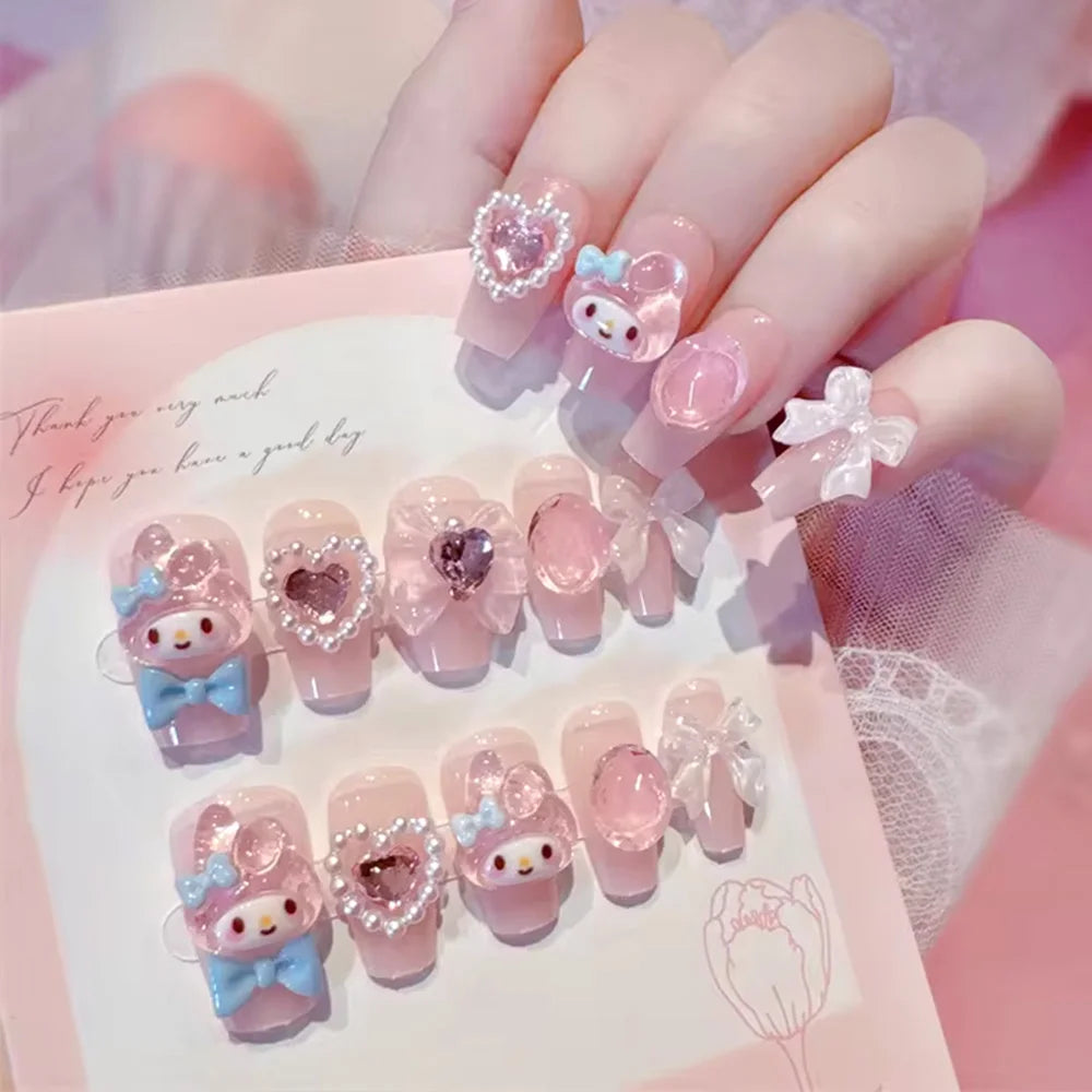 Sanrio Kawaii Pink My Melody Fake Nails 24Pc