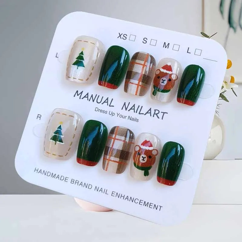 10 Pcs Christmas Half Handmade Press on Nails