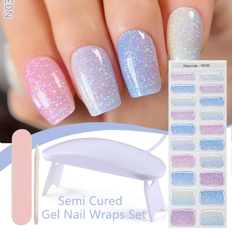 4pcs/set Sparkly Shinning Semi Cured Gel Nail Strips