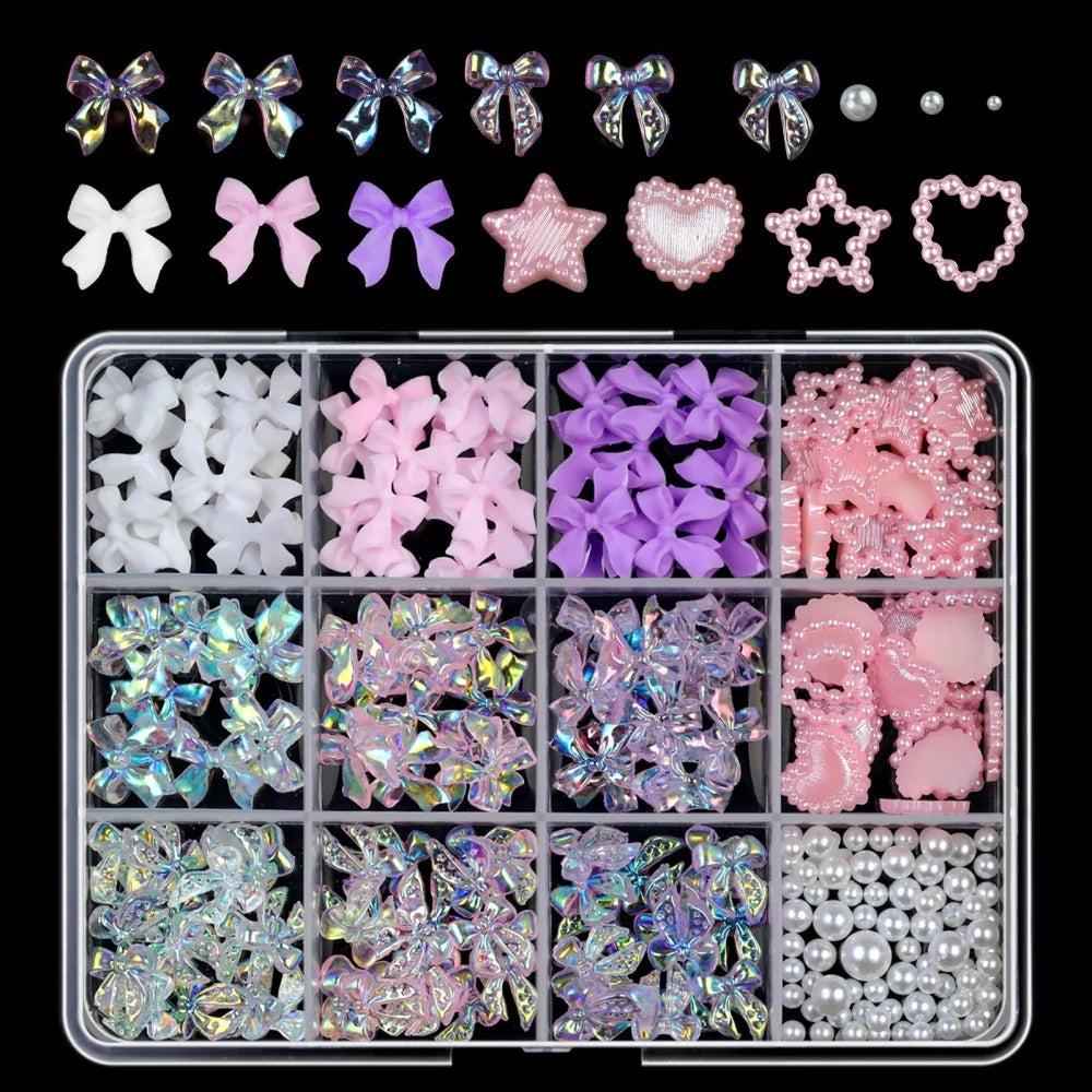 120pcs/box 3D Gold Bow Butterfly Nail