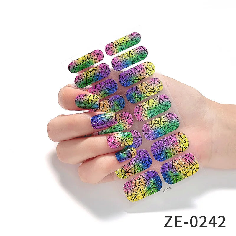 14Tips DIY Glitter Bake Free Gel Nail Stickers Stripe