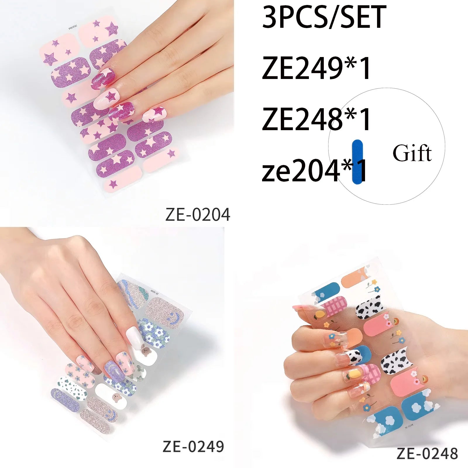 14Tips DIY Glitter Bake Free Gel Nail Stickers Stripe