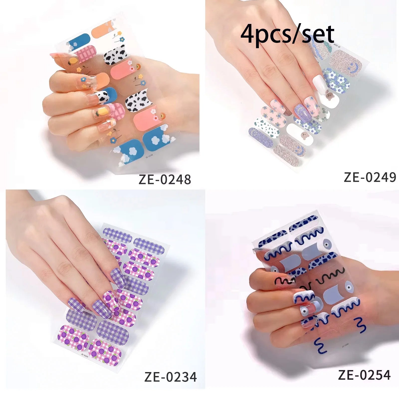 14Tips DIY Glitter Bake Free Gel Nail Stickers Stripe
