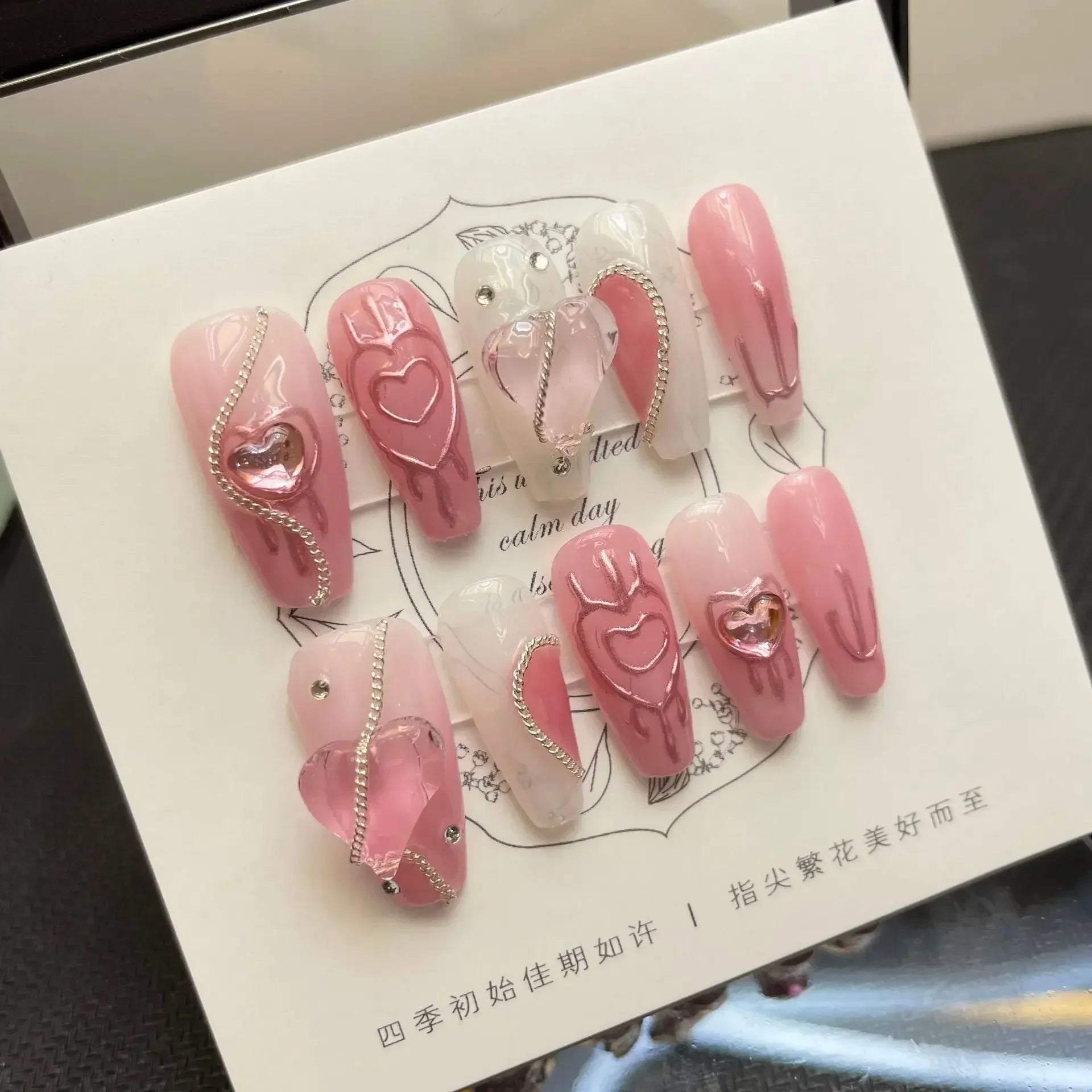 10Pcs  Long Ballet Blue Fake Nails