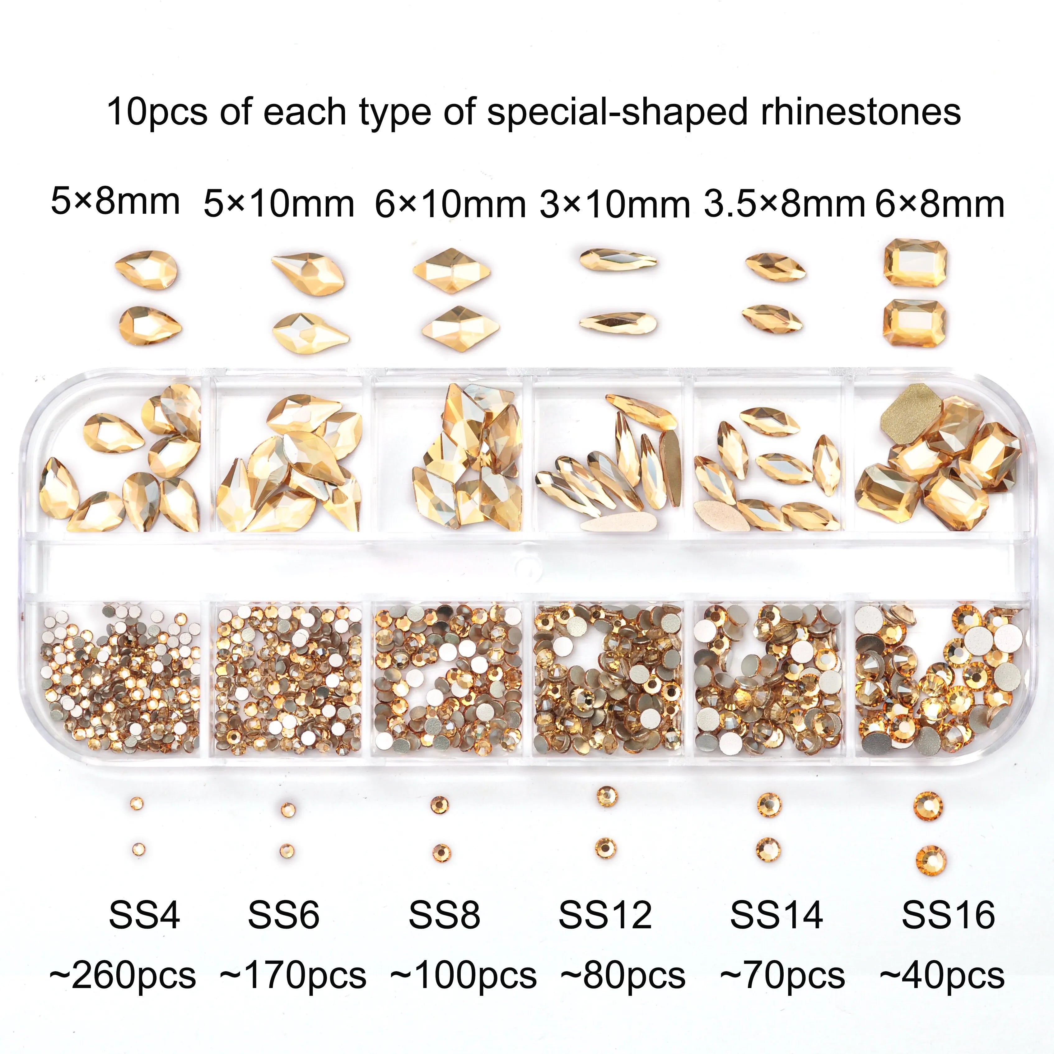 12 Grids Golden Shadow Flatback Rhinestones Glitter Nail