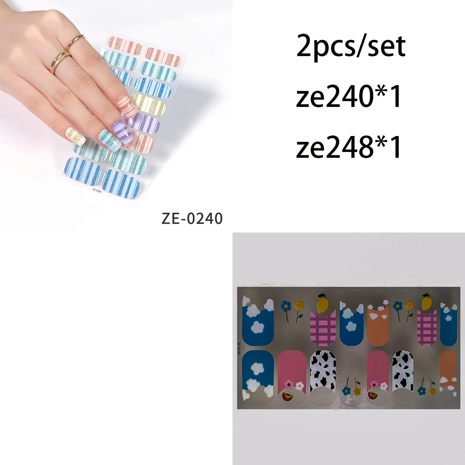 14Tips DIY Glitter Bake Free Gel Nail Stickers Stripe