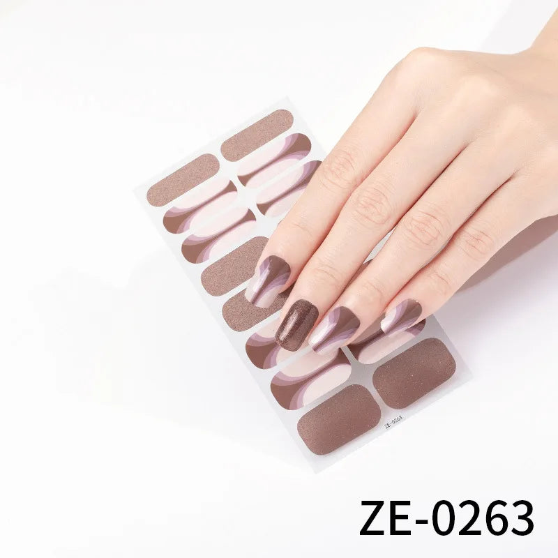 14Tips DIY Glitter Bake Free Gel Nail Stickers Stripe