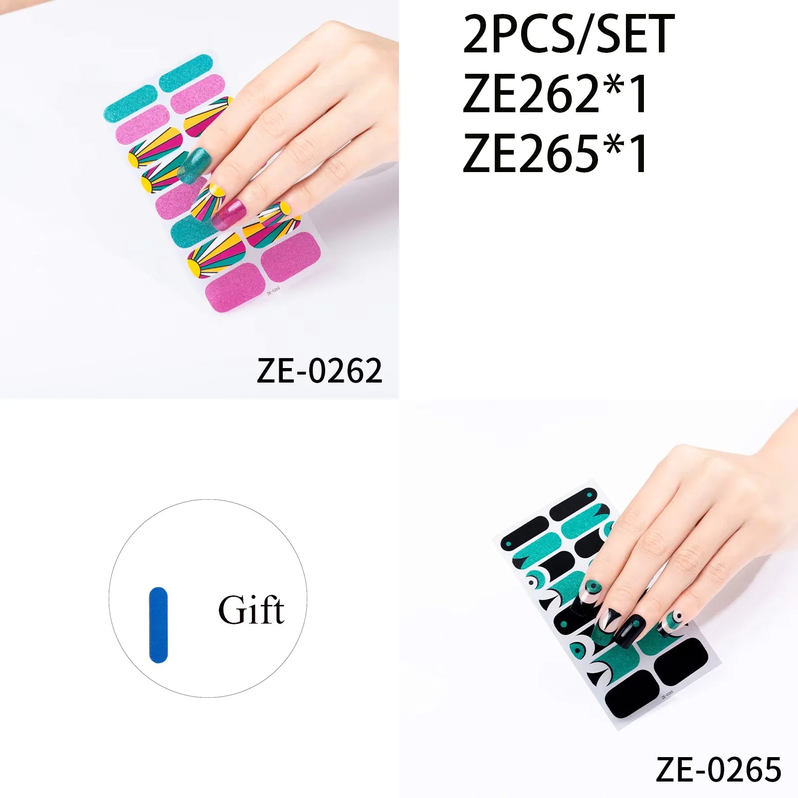 14Tips DIY Glitter Bake Free Gel Nail Stickers Stripe