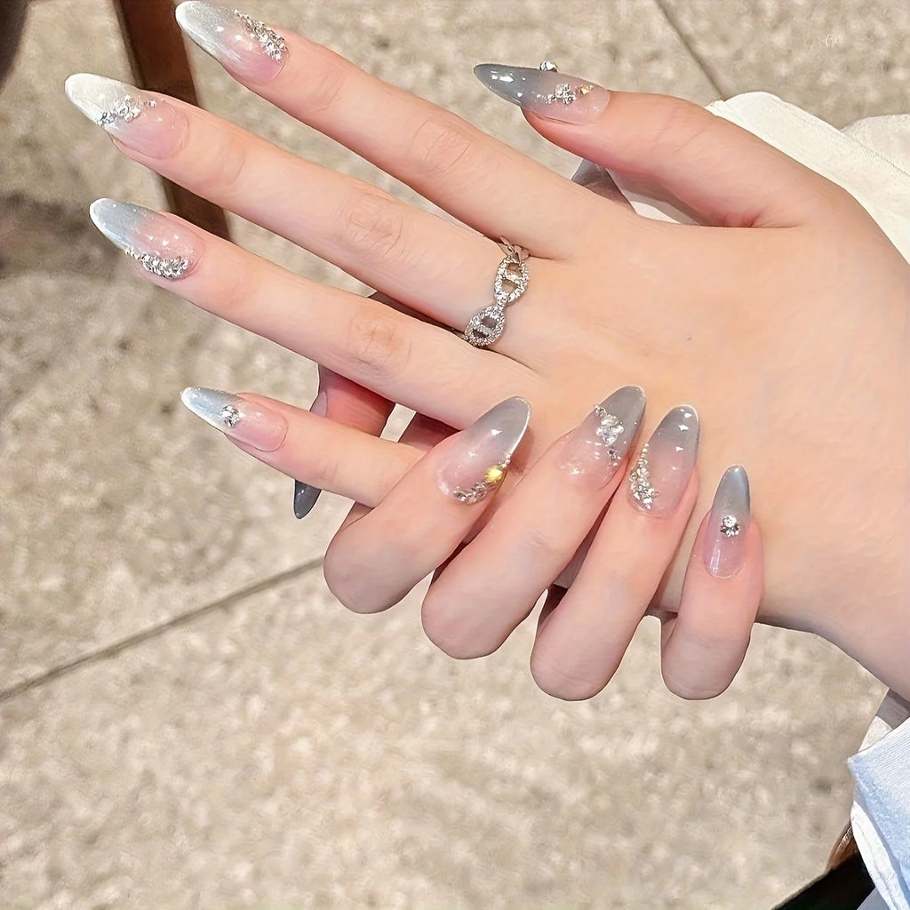10pcs  cat-eye French diamonds handmade fake nails