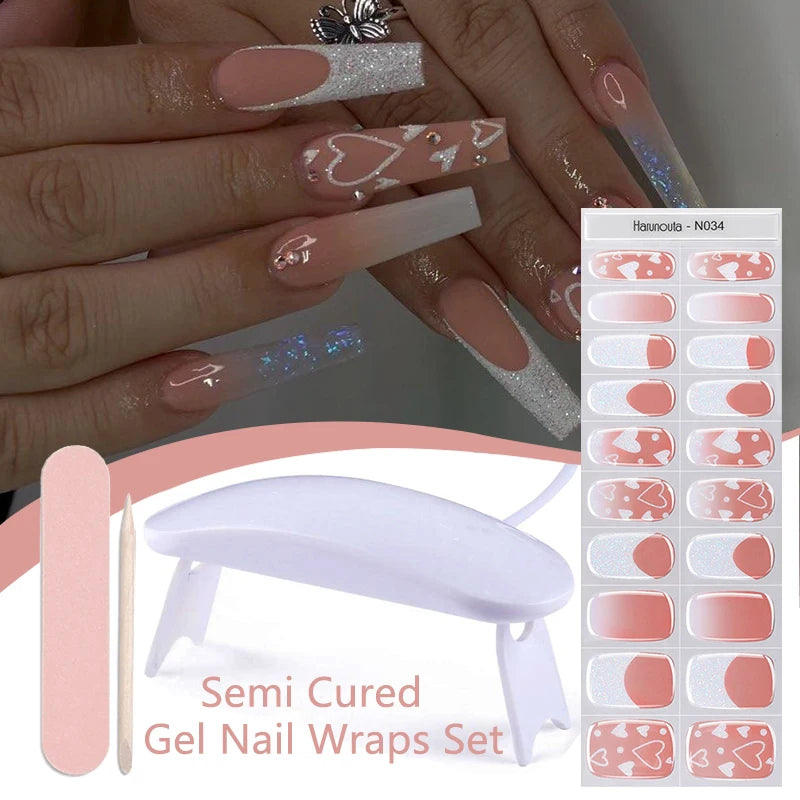 4pcs/set Sparkly Shinning Semi Cured Gel Nail Strips