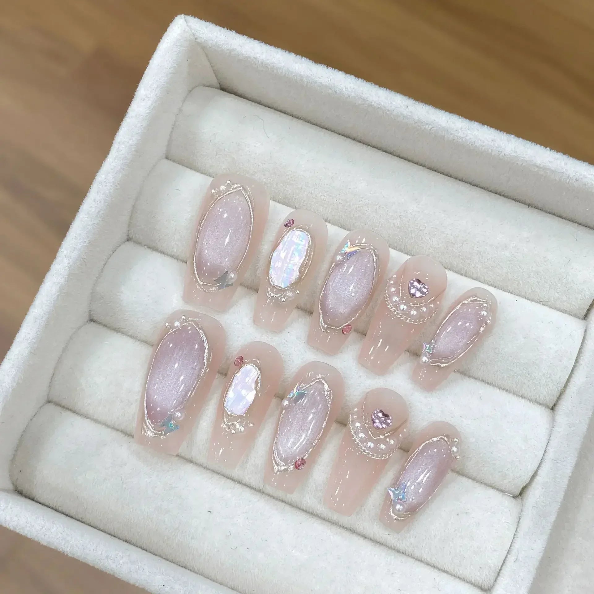 10Pcs  Long Ballet Blue Fake Nails