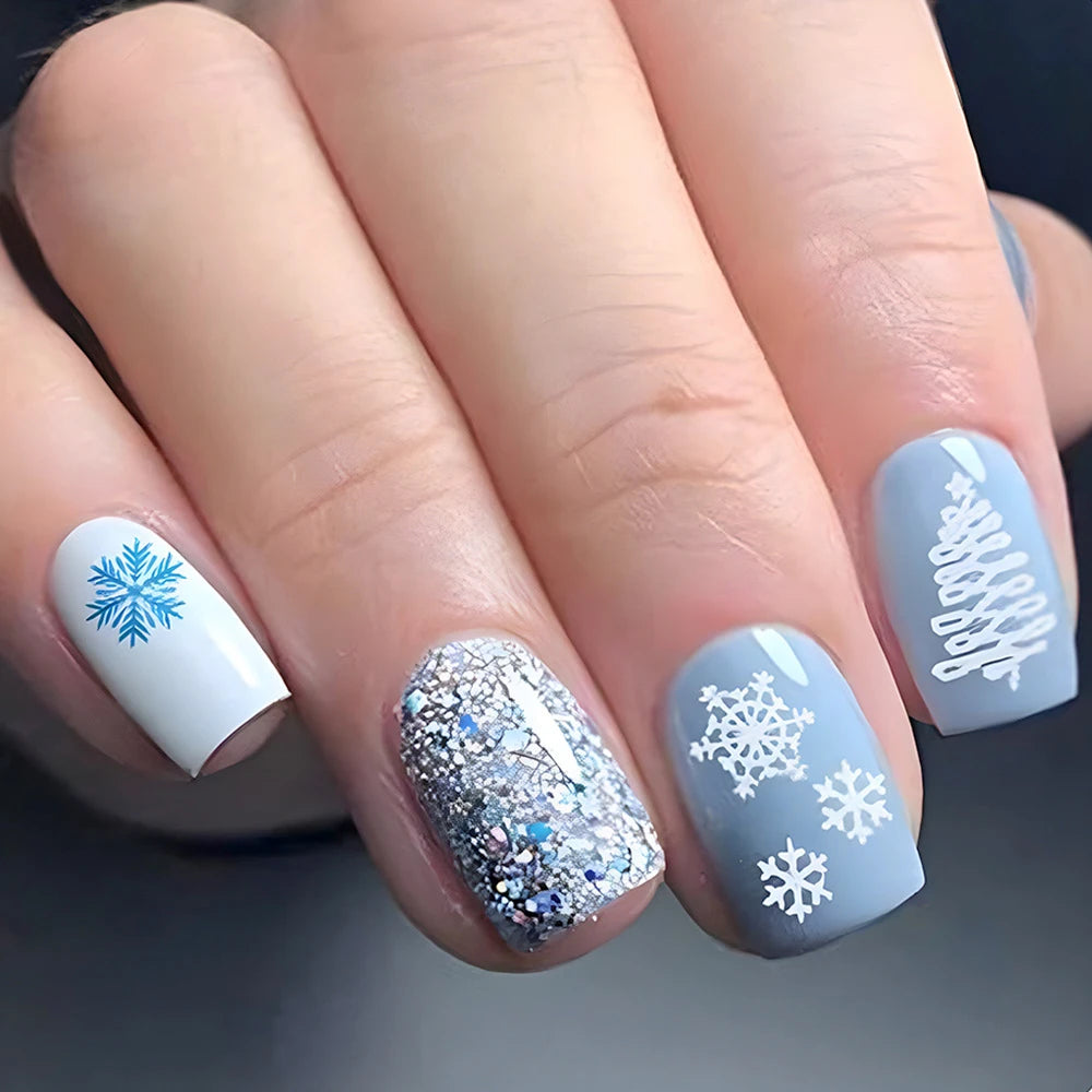 24Pcs Red Christmas Fake Nails