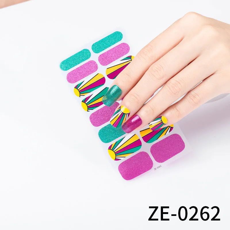 14Tips DIY Glitter Bake Free Gel Nail Stickers Stripe