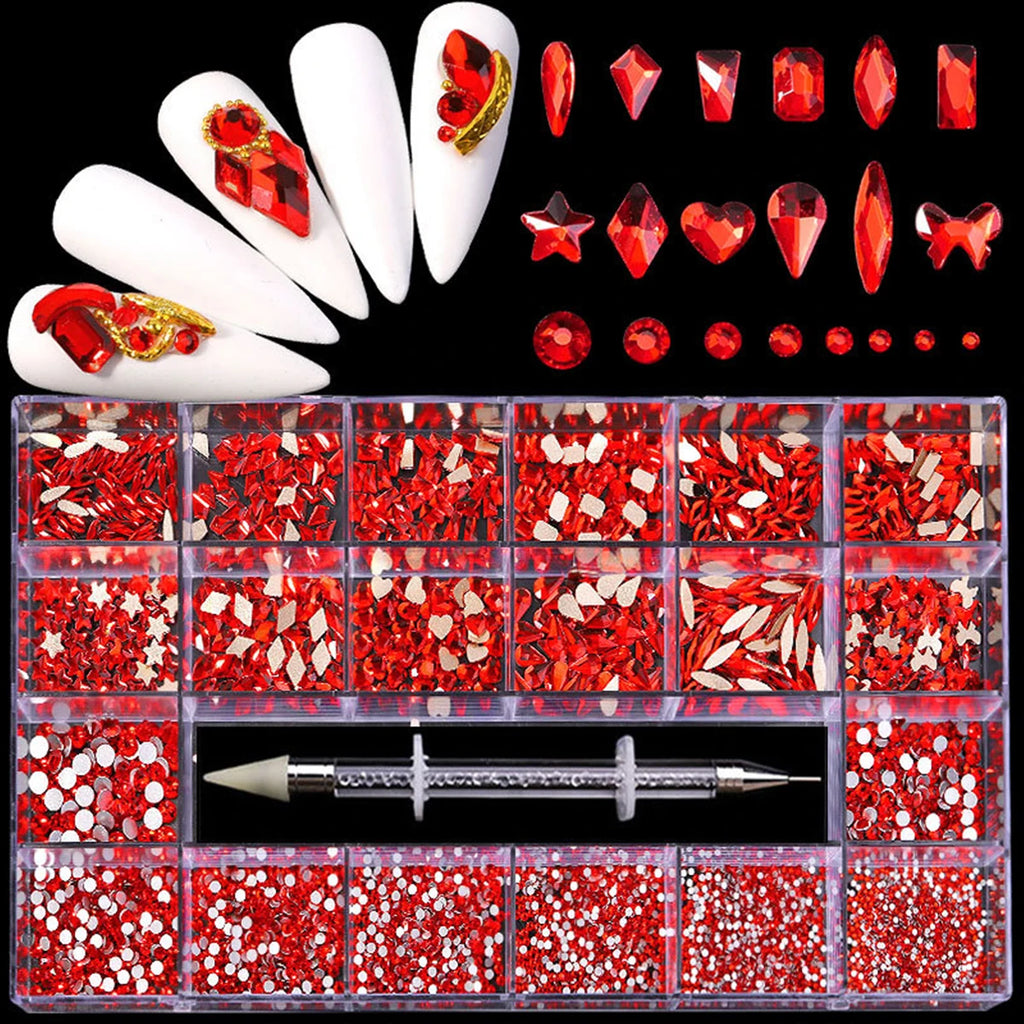 21 grid rhinestone box mixed nail Gems