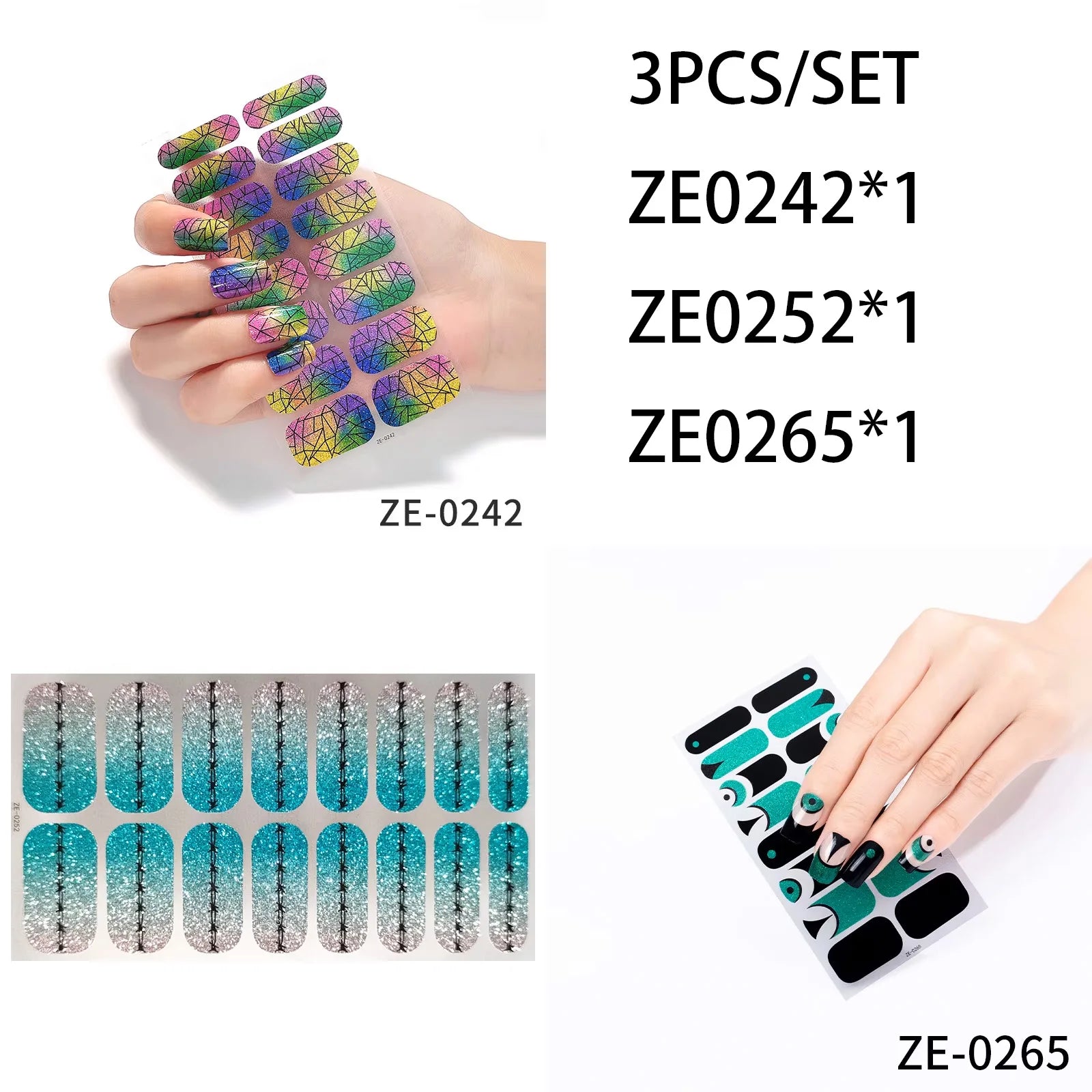 14Tips DIY Glitter Bake Free Gel Nail Stickers Stripe