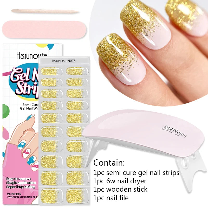 4pcs/set Sparkly Shinning Semi Cured Gel Nail Strips