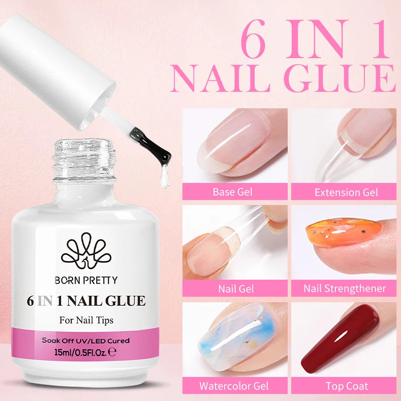 6 in 1 Nail Glue Gel Extra Strong Adhesive for Press on Nails