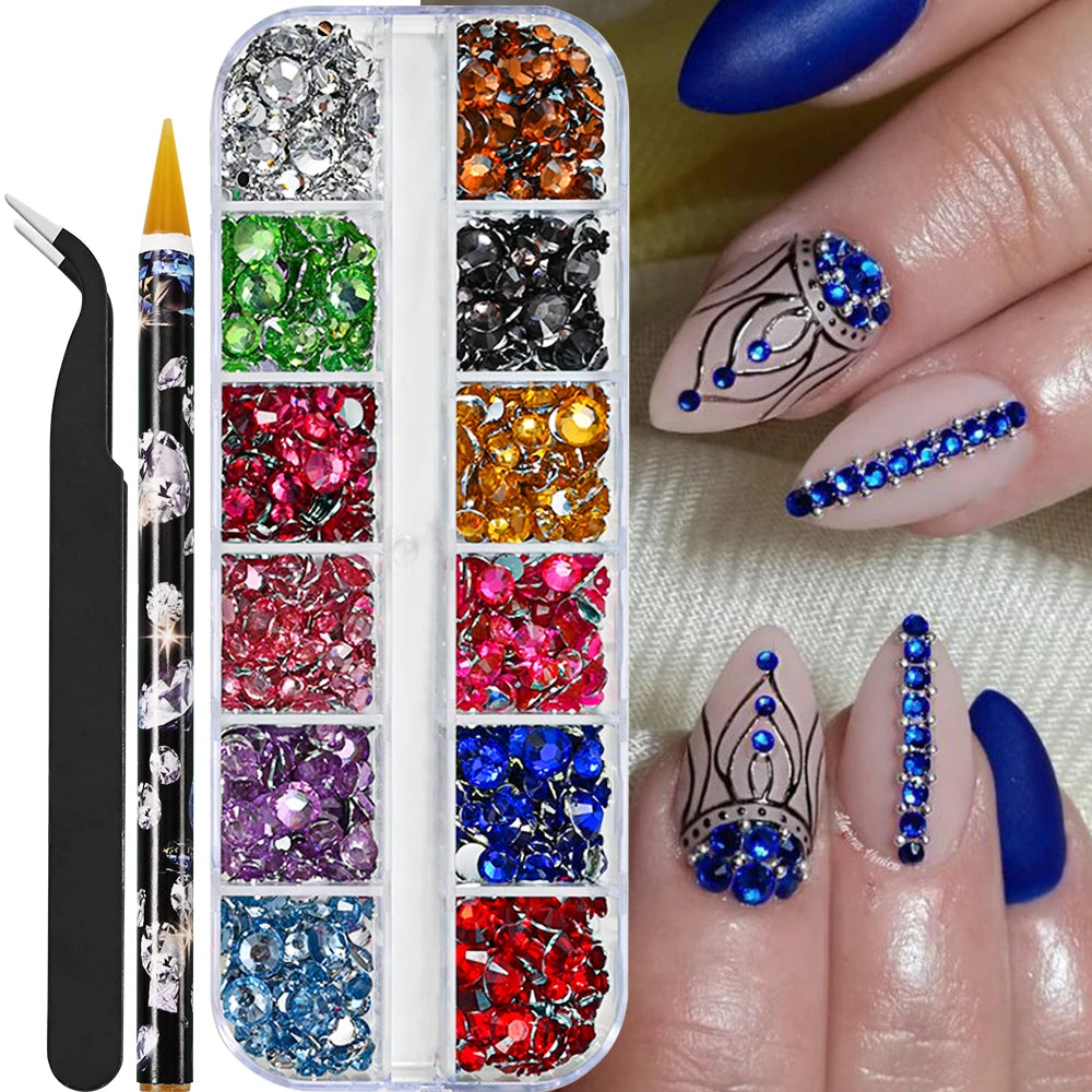 12Grids Mixed-Shape Crystal Nail