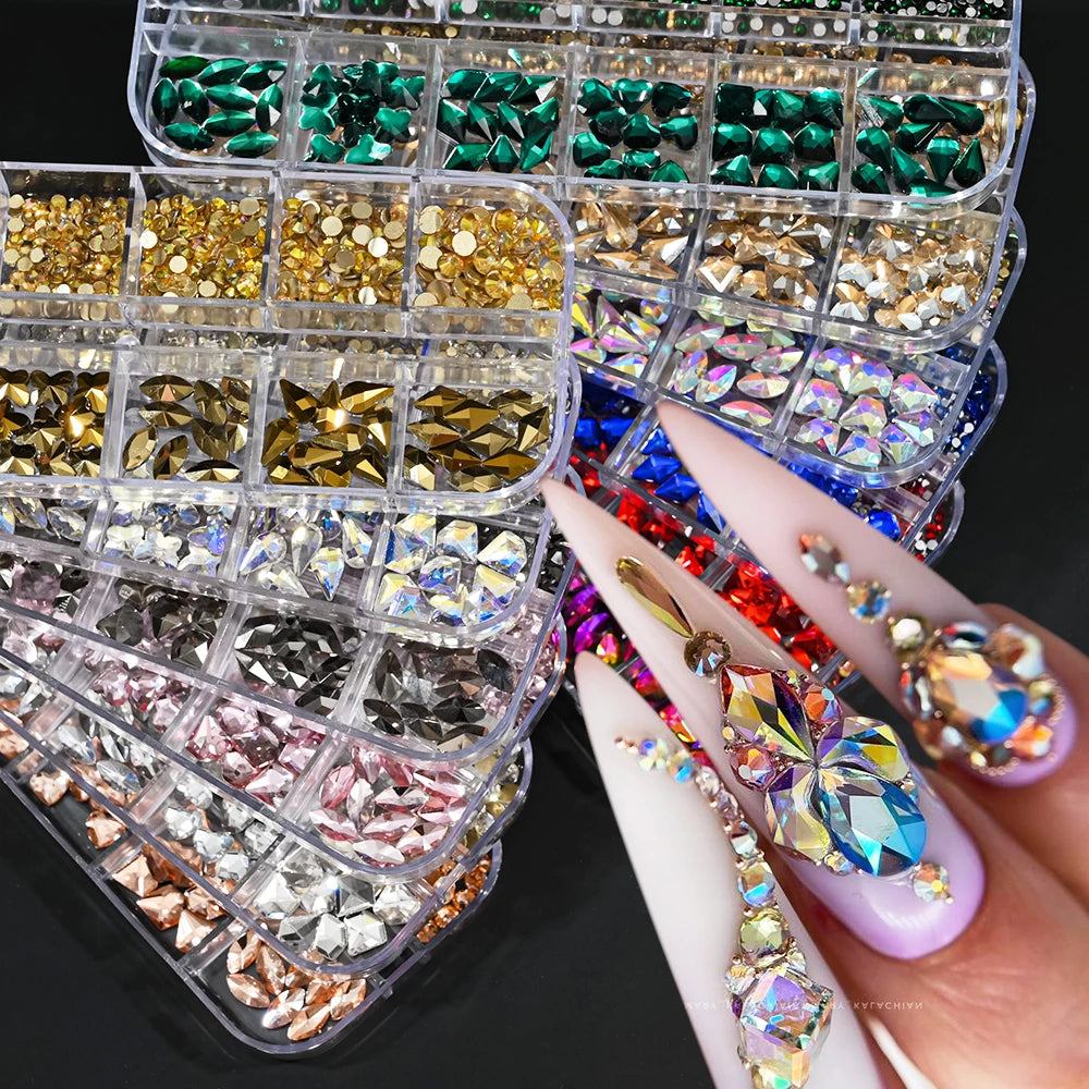 12Grids Mixed-Shape Crystal Nail