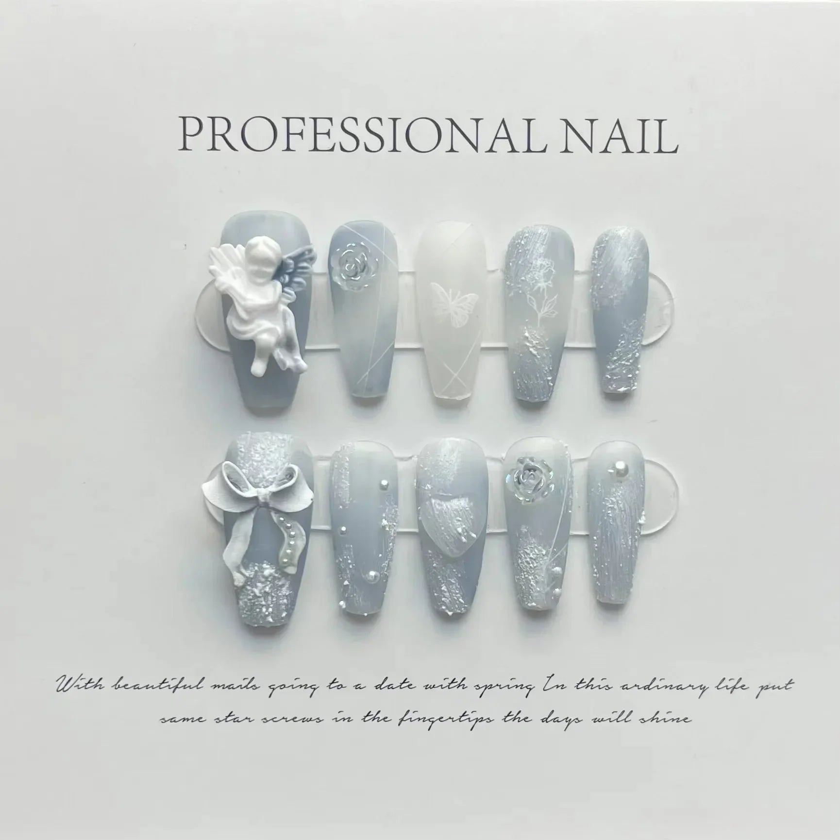 10Pcs  Long Ballet Blue Fake Nails