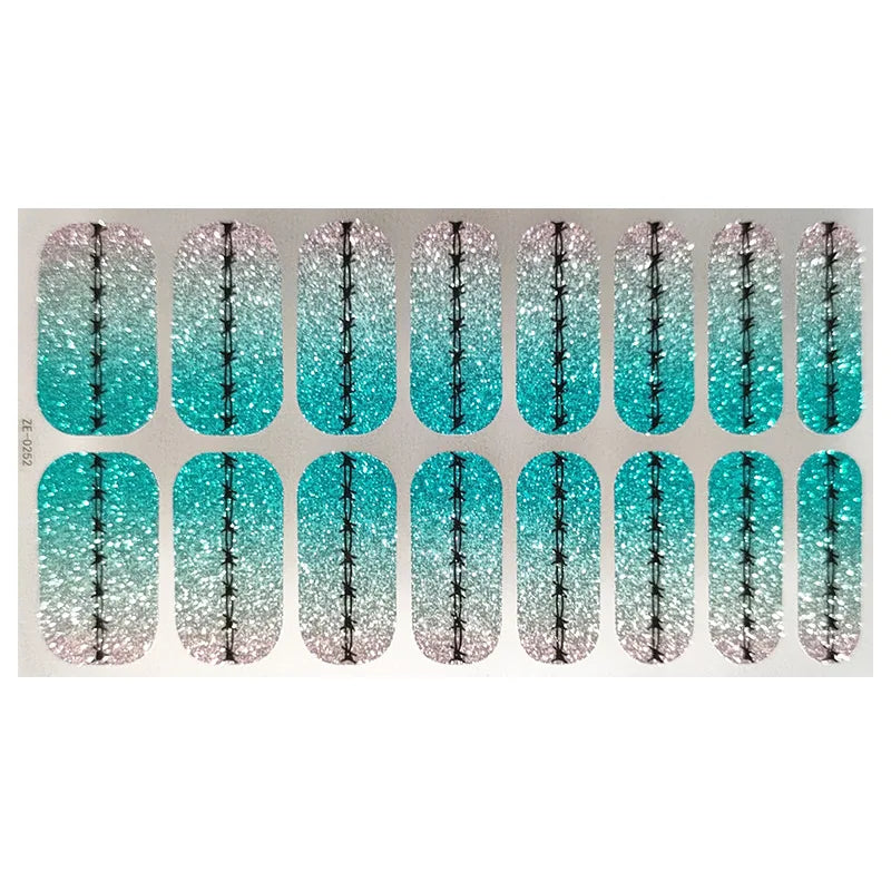 14Tips DIY Glitter Bake Free Gel Nail Stickers Stripe