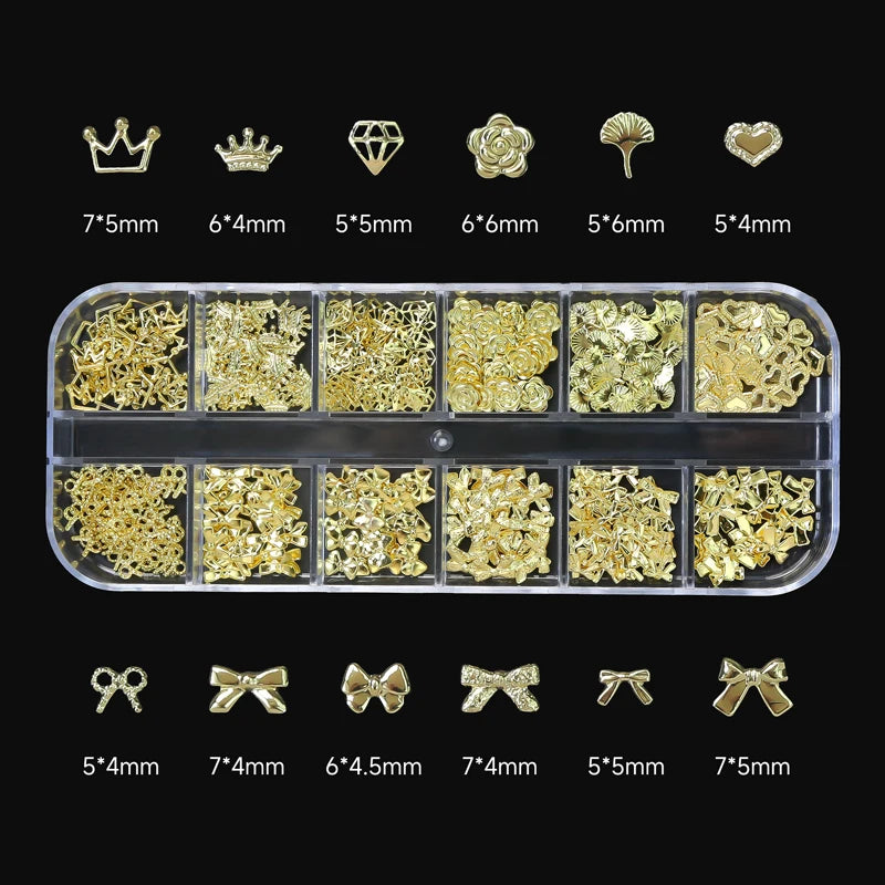 120pcs/box 3D Gold Bow Butterfly Nail