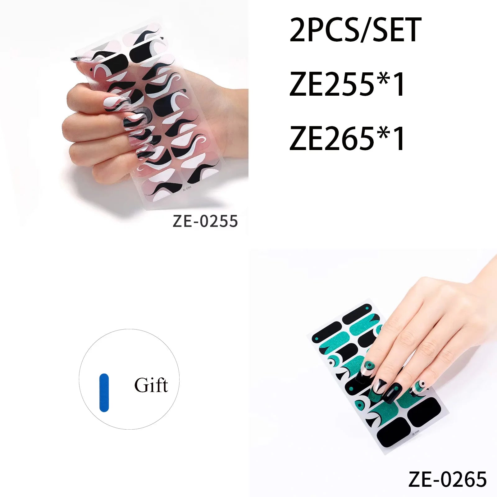 14Tips DIY Glitter Bake Free Gel Nail Stickers Stripe