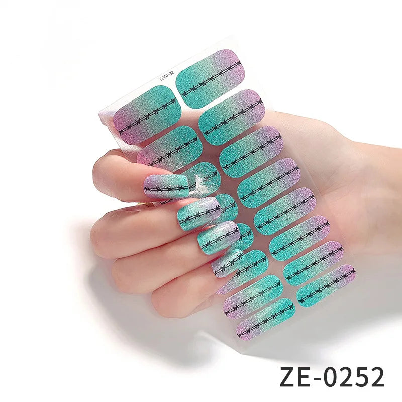 14Tips DIY Glitter Bake Free Gel Nail Stickers Stripe
