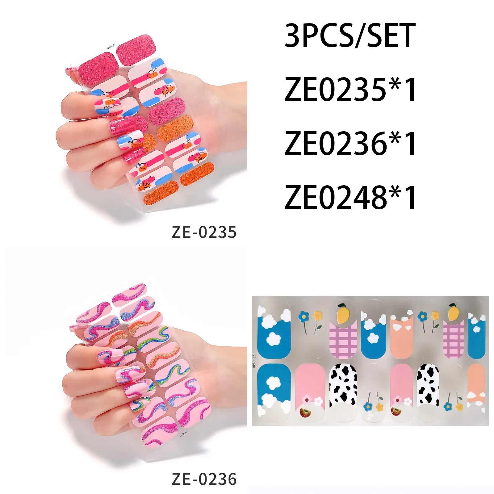 14Tips DIY Glitter Bake Free Gel Nail Stickers Stripe