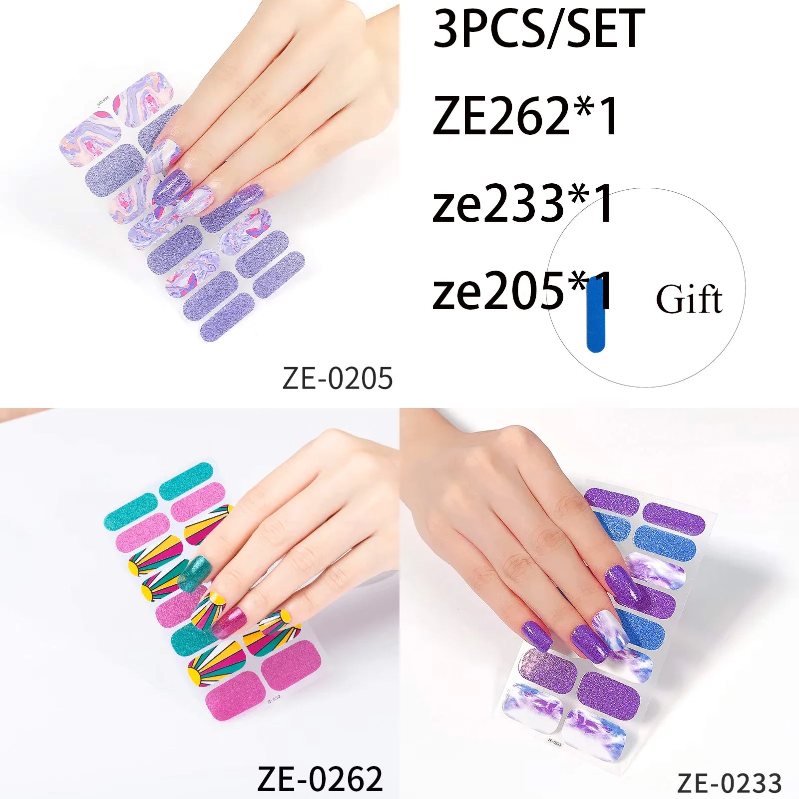 14Tips DIY Glitter Bake Free Gel Nail Stickers Stripe
