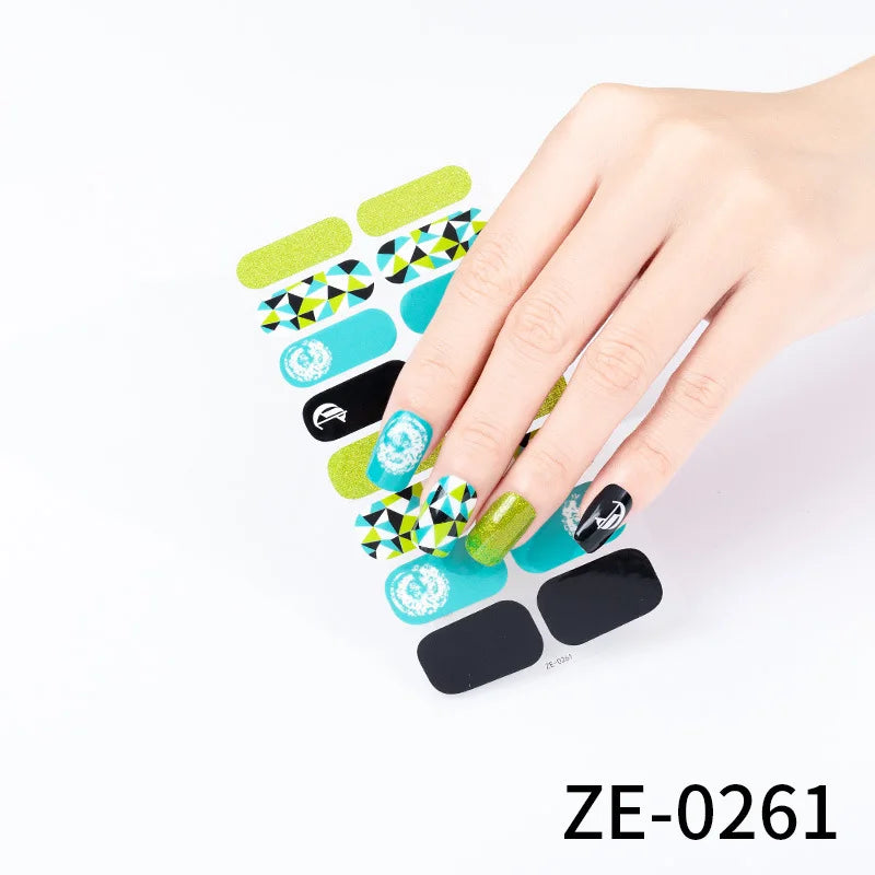 14Tips DIY Glitter Bake Free Gel Nail Stickers Stripe