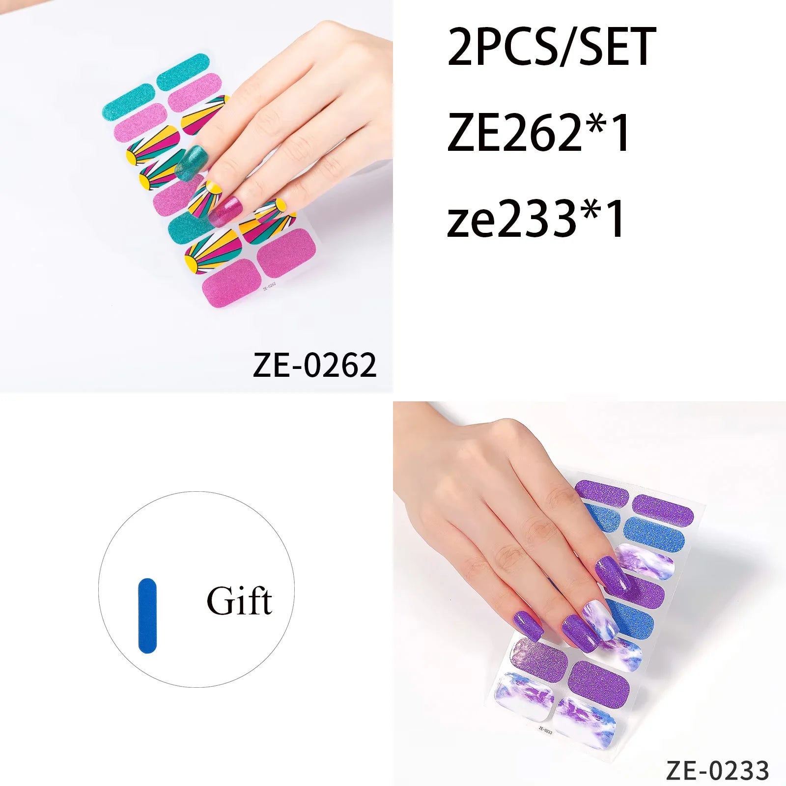 14Tips DIY Glitter Bake Free Gel Nail Stickers Stripe