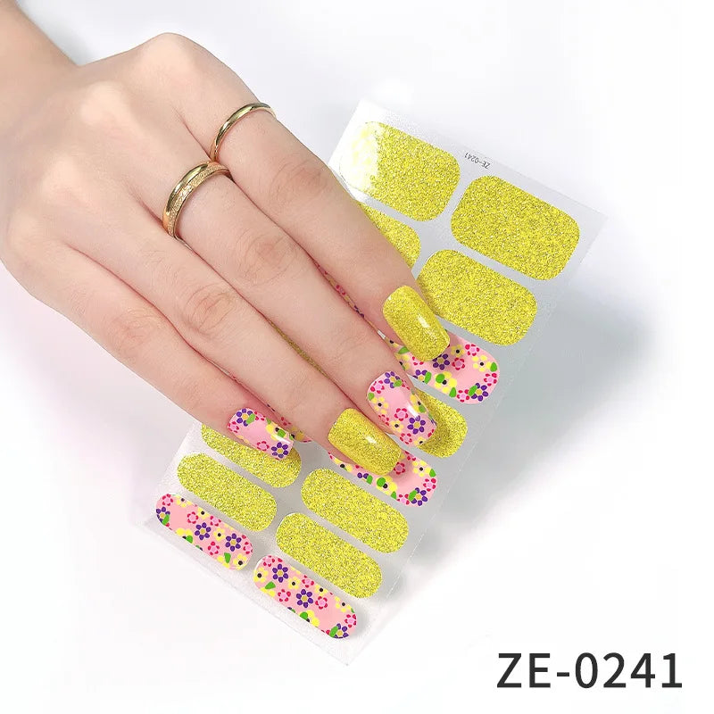 14Tips DIY Glitter Bake Free Gel Nail Stickers Stripe