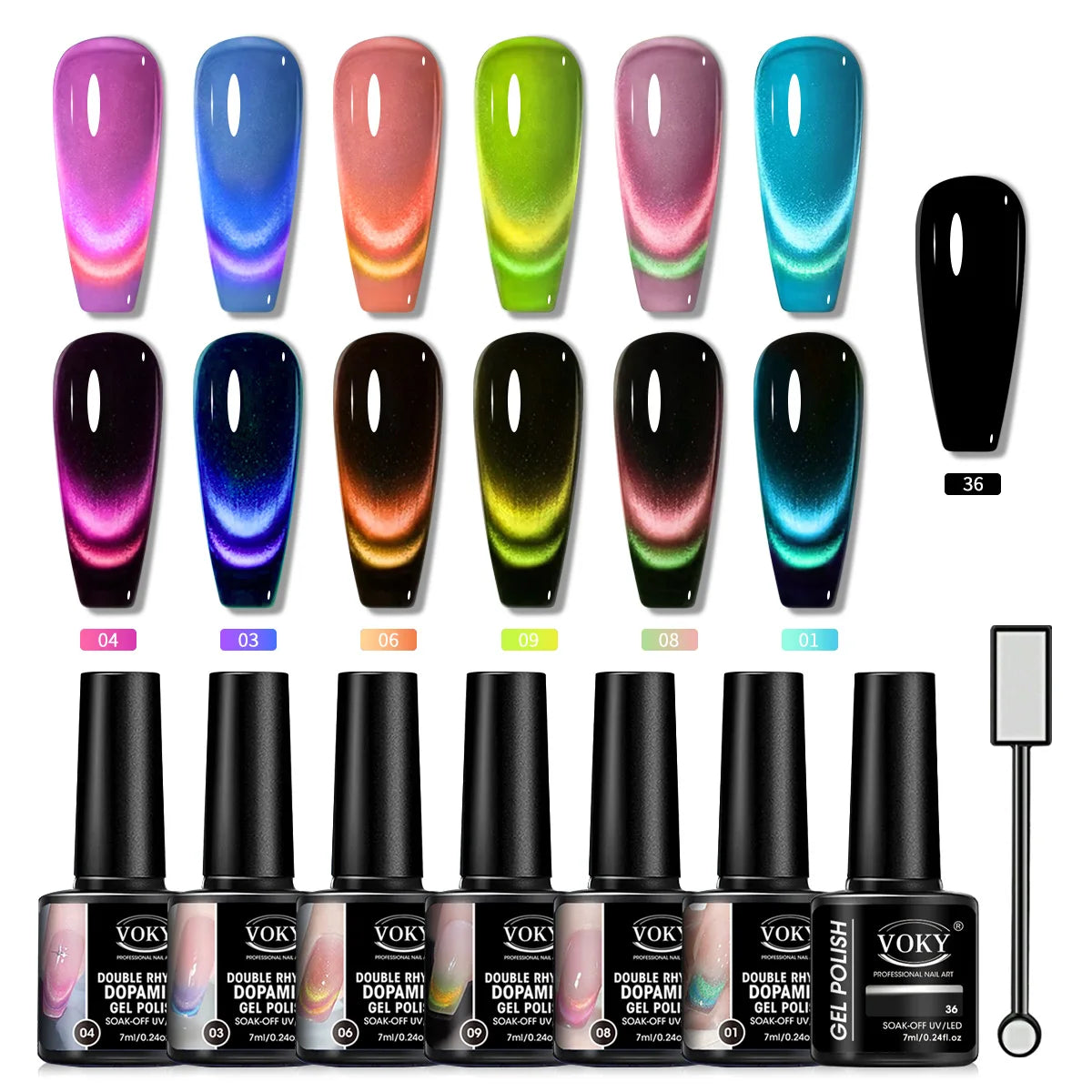 7PCS Double Color Cat Eye Gel Nails Polish Set