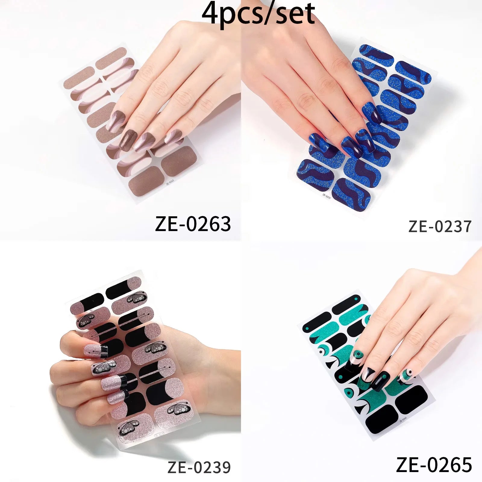 14Tips DIY Glitter Bake Free Gel Nail Stickers Stripe