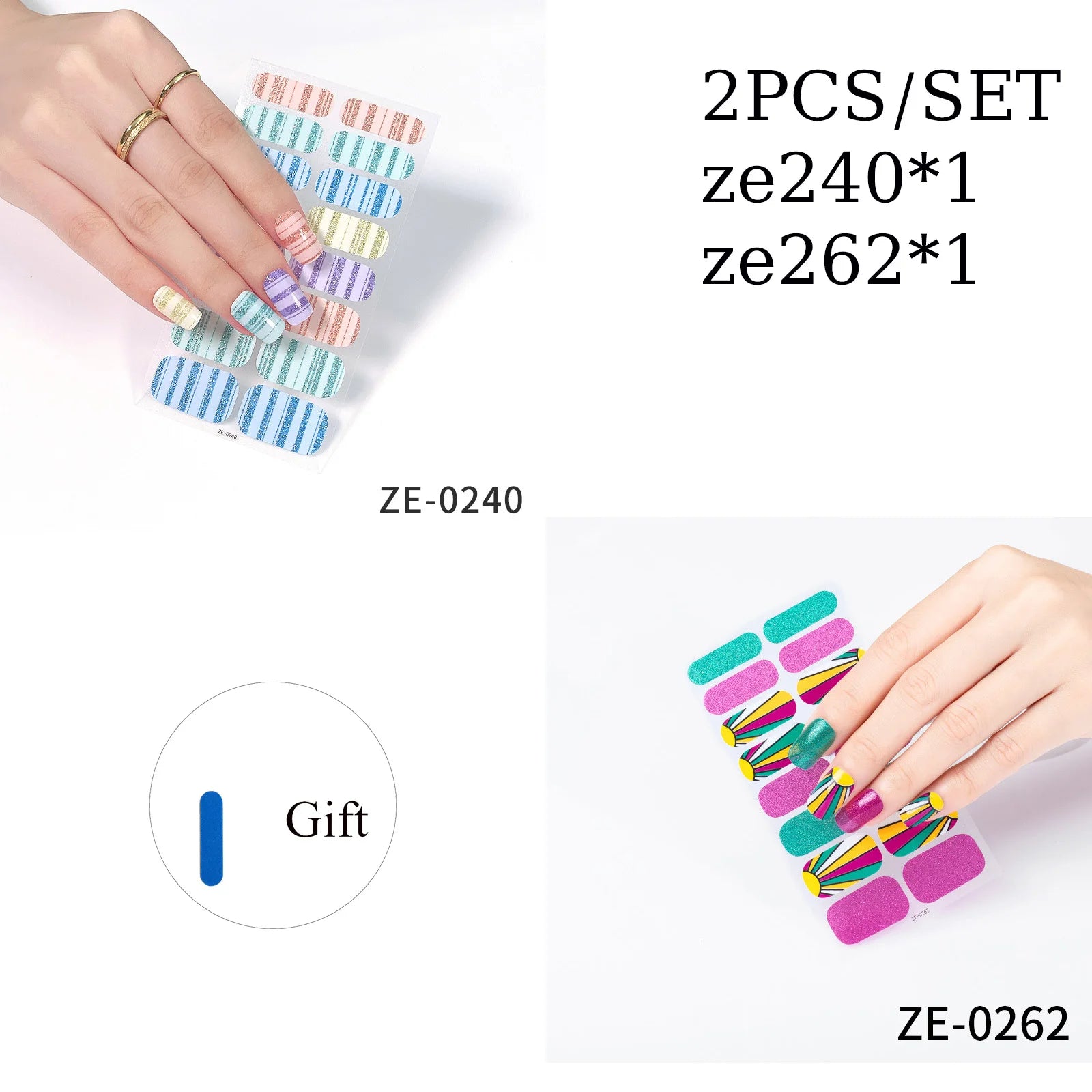 14Tips DIY Glitter Bake Free Gel Nail Stickers Stripe