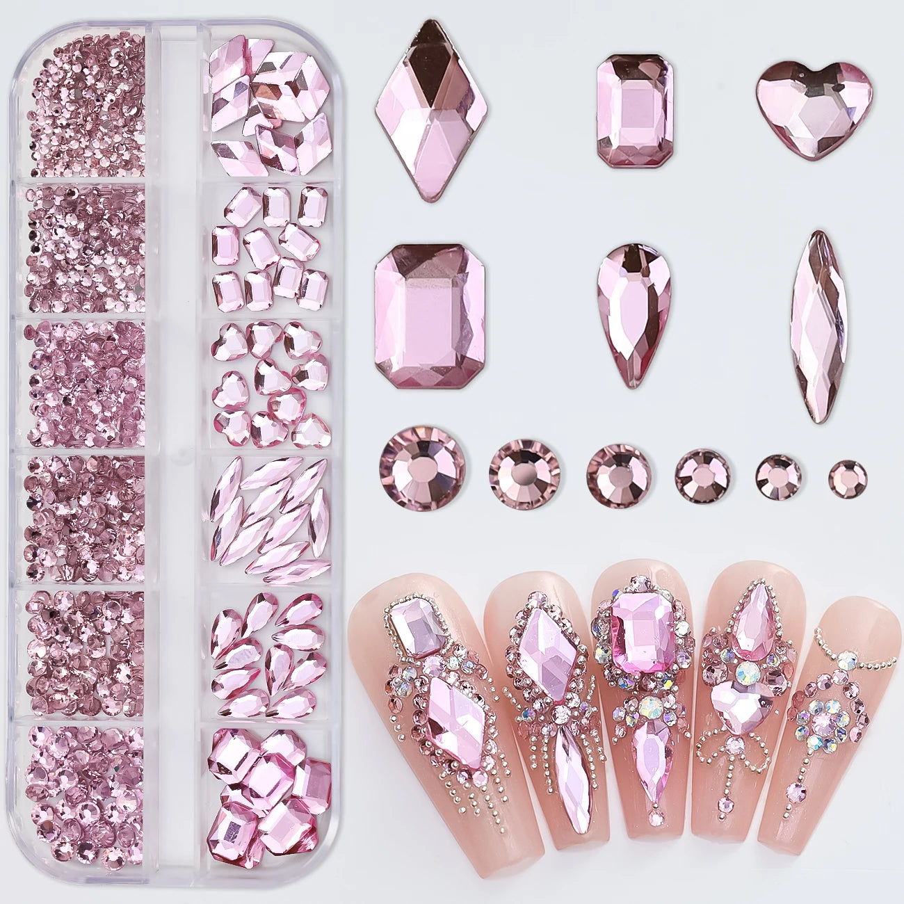 12Grids Mixed-Shape Crystal Nail