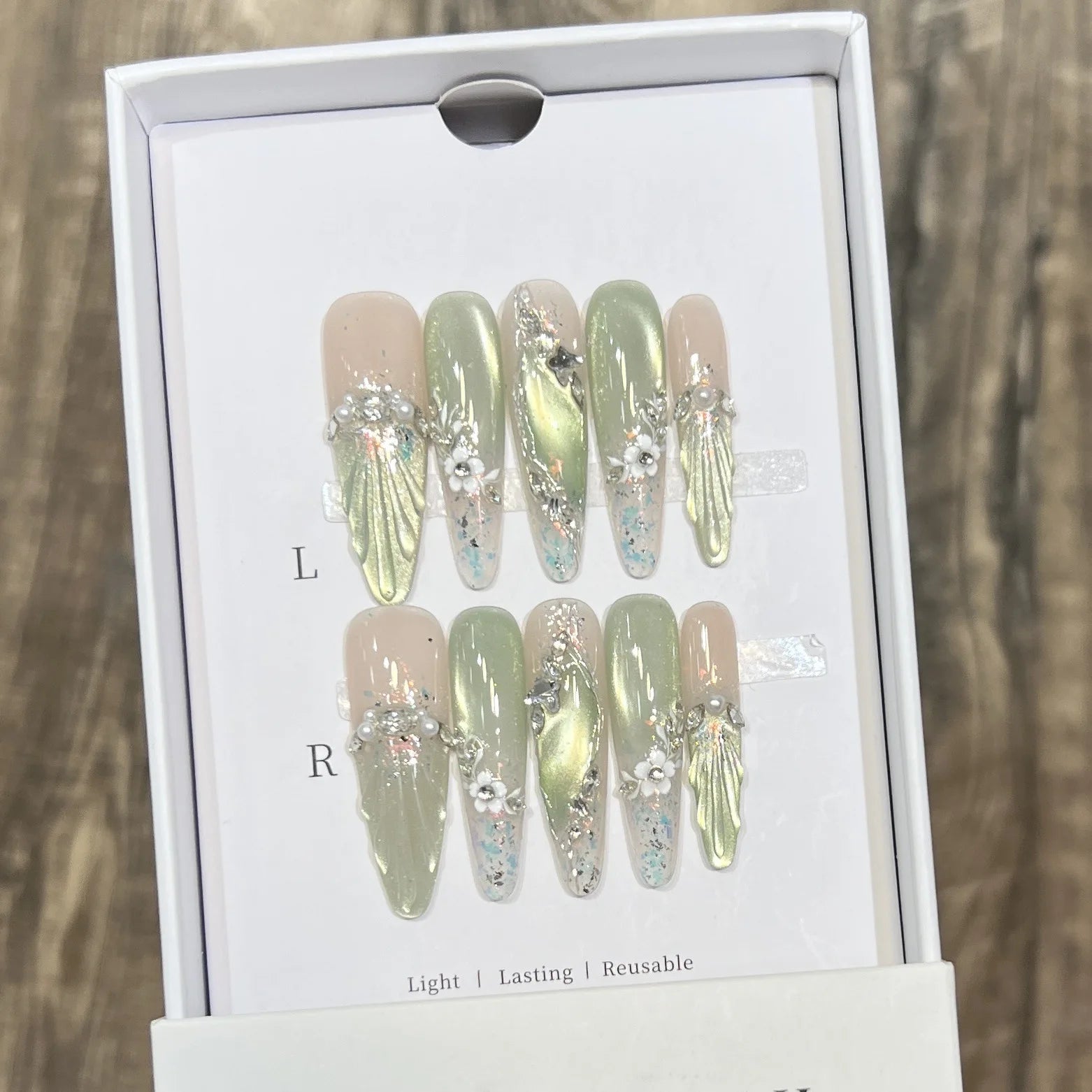 10pcs Pink Cat Eye False Nails