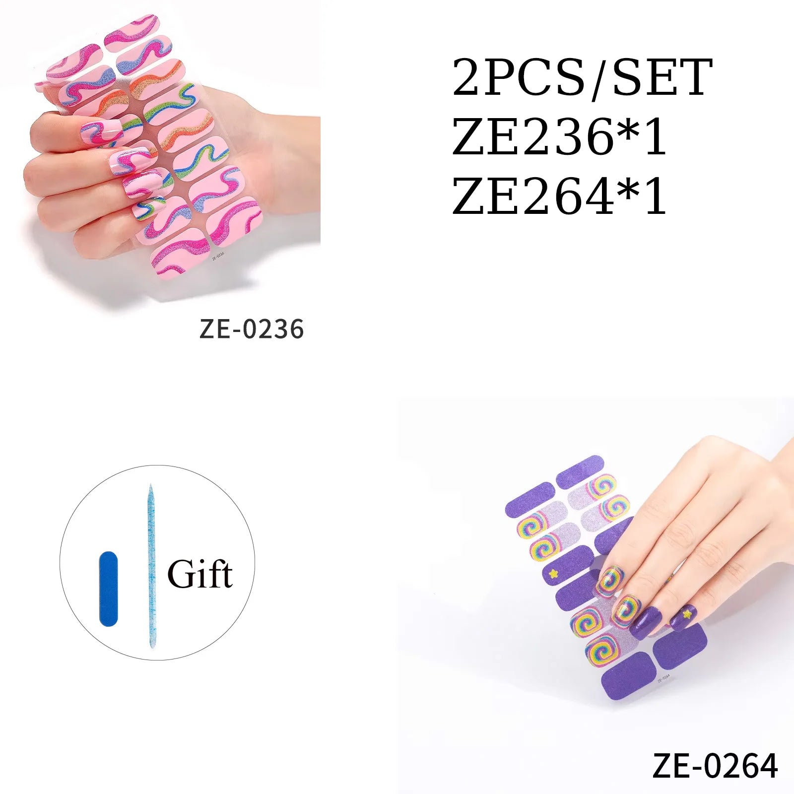 14Tips DIY Glitter Bake Free Gel Nail Stickers Stripe