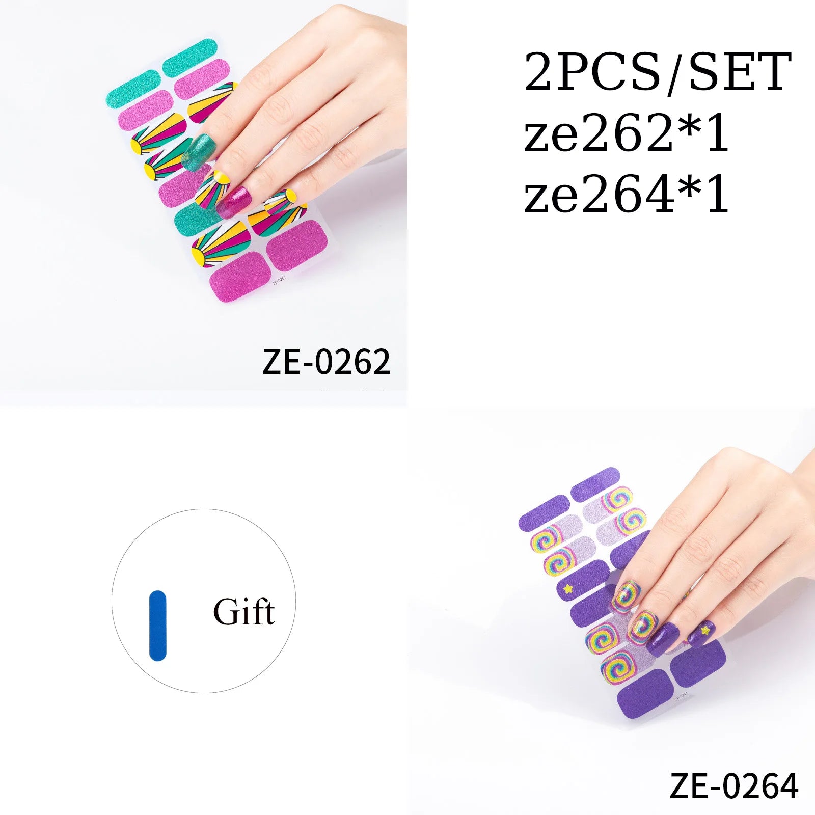 14Tips DIY Glitter Bake Free Gel Nail Stickers Stripe