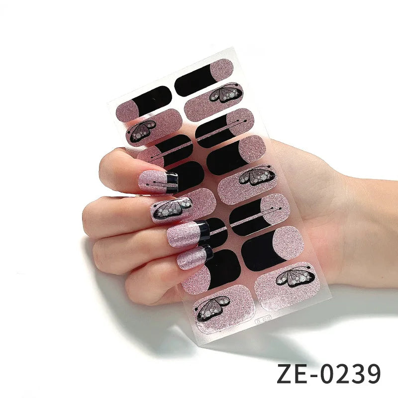 14Tips DIY Glitter Bake Free Gel Nail Stickers Stripe