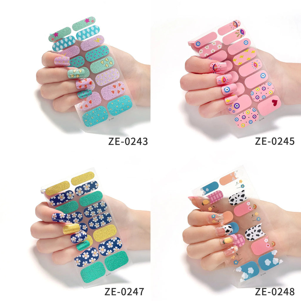 14Tips DIY Glitter Bake Free Gel Nail Stickers Stripe