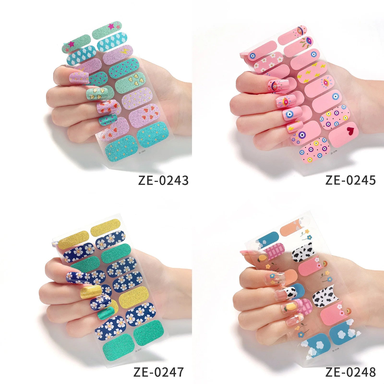 14Tips DIY Glitter Bake Free Gel Nail Stickers Stripe