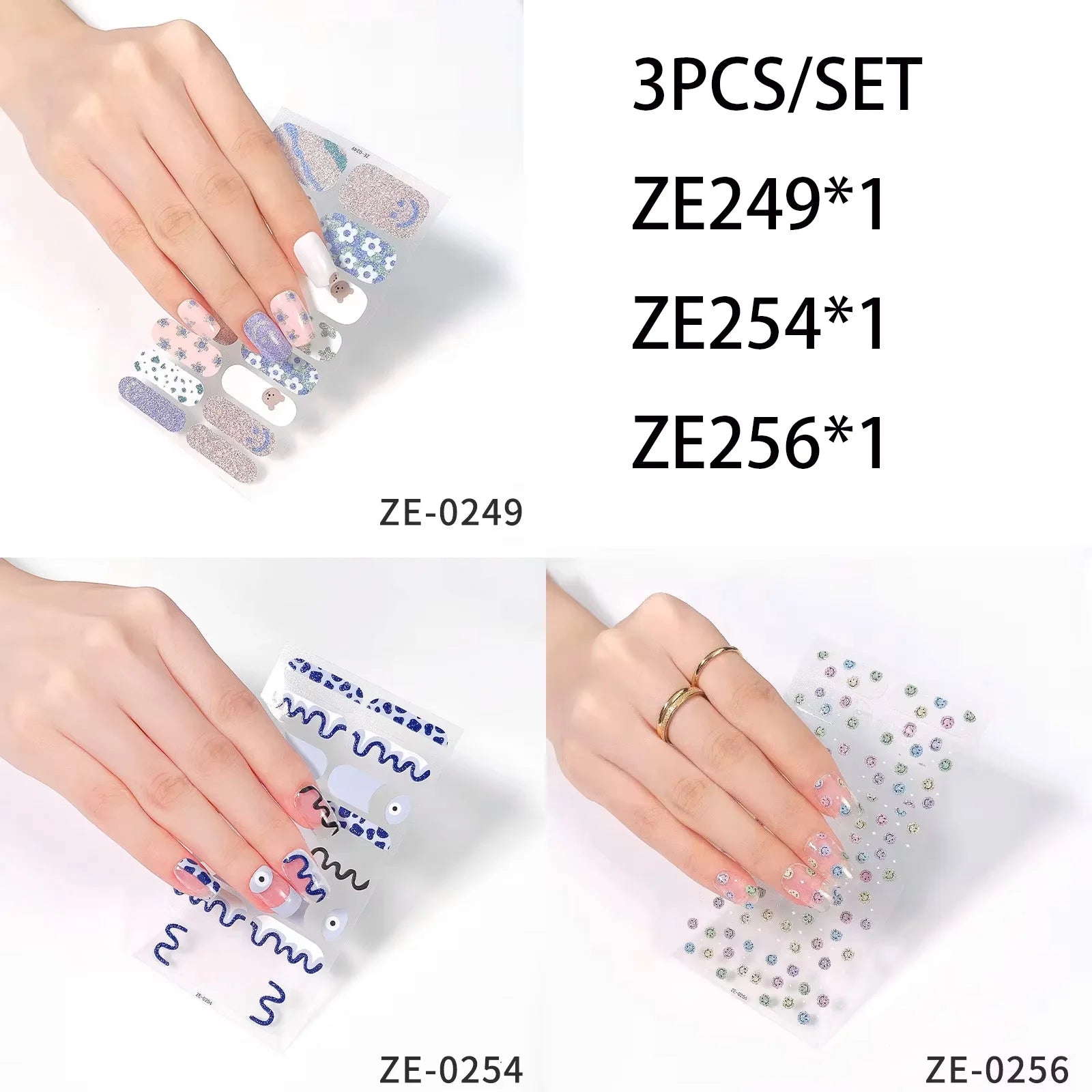 14Tips DIY Glitter Bake Free Gel Nail Stickers Stripe