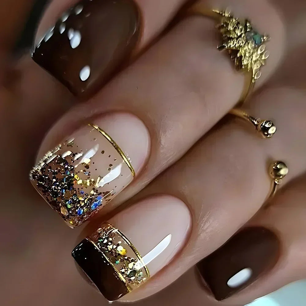 24Pcs Solid Black Short False Nails