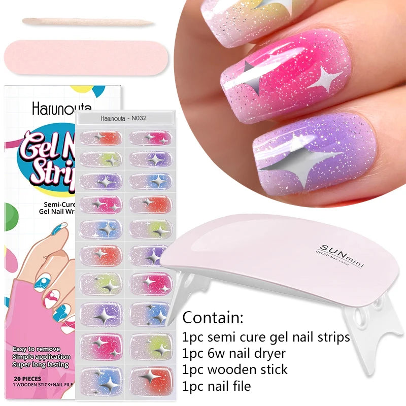 4pcs/set Sparkly Shinning Semi Cured Gel Nail Strips