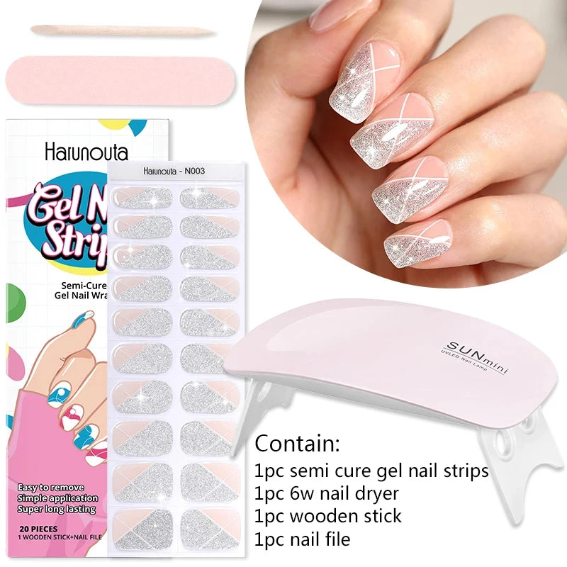 4pcs/set Sparkly Shinning Semi Cured Gel Nail Strips