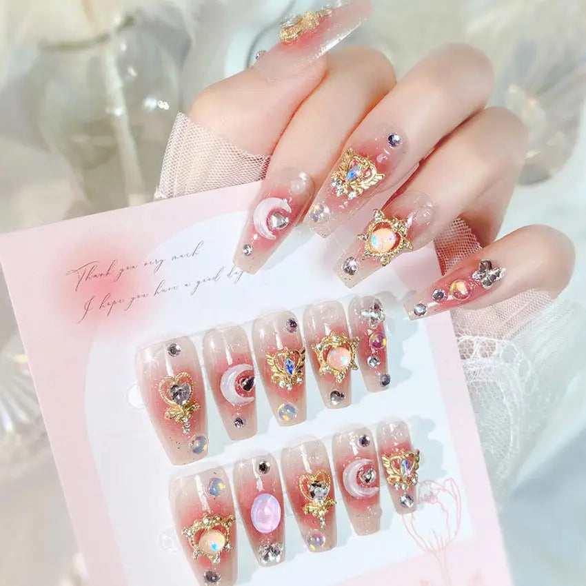 24pcs/box Luxury Pink Long Coffin Fake Nails